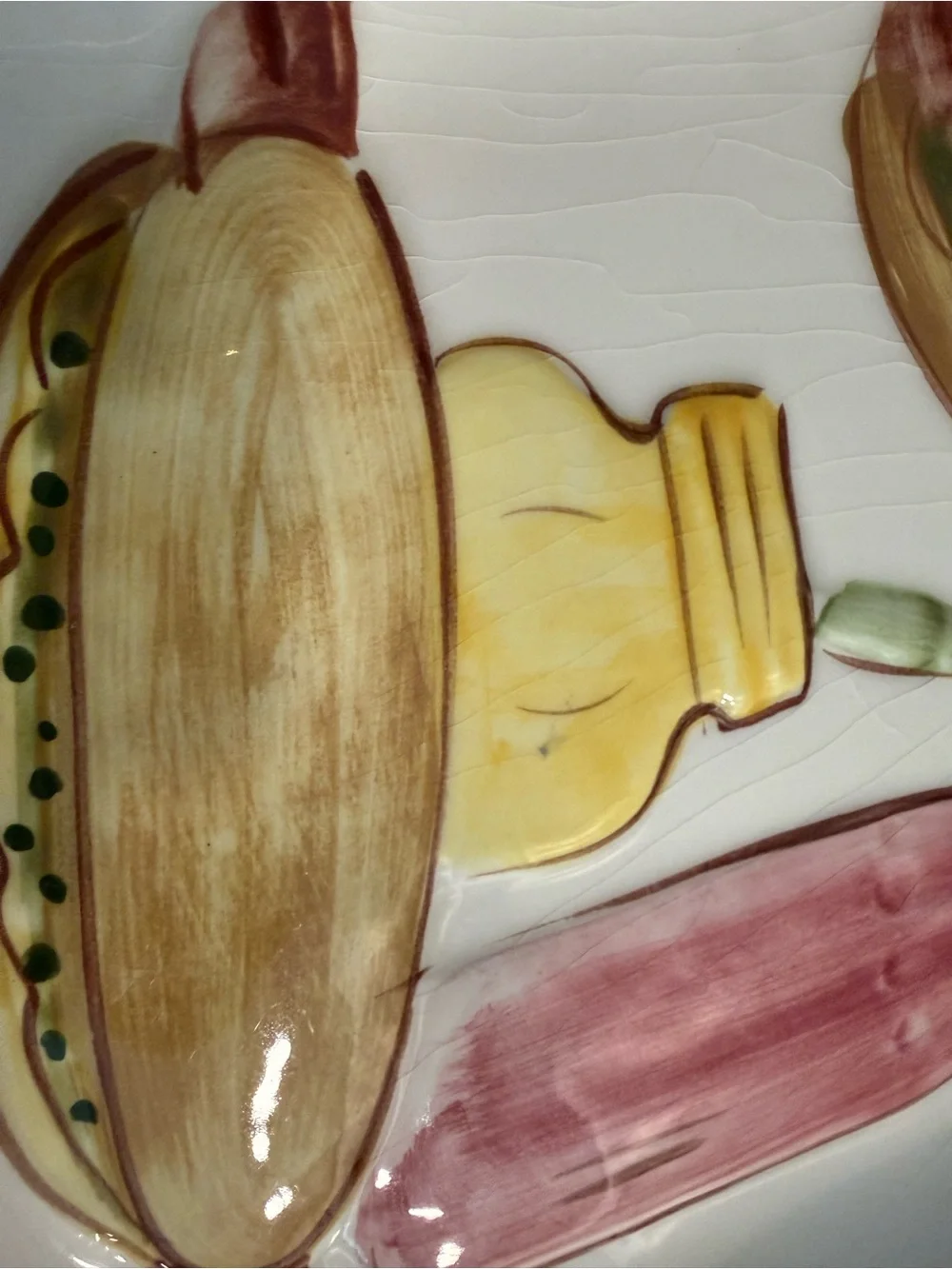 Hand-Painted Ceramic Divided Serving Platter in White with Multicolor Food Motif